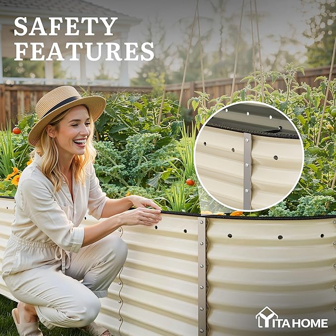 YITAHOME 8x2x2ft Raised Garden Bed Kit, 24" Tall 9 in 1 Large Galvanized Metal Planter Box with Gloves, Safety Rubber & Support Rod, Outdoor Flower Bed for Plants Vegetables Flowers, White