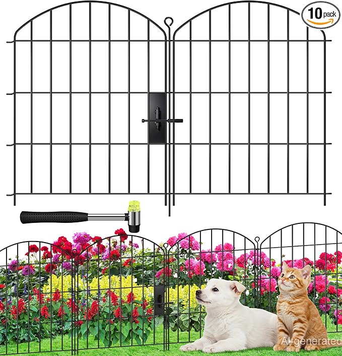 Decorative Garden Fence 24in (H) x16ft (L), Arched Rustproof Metal No Dig Fence for Dogs & Rabbit, Ornamental Animal Barrier for Flower Beds, Border Panels Fencing for Yard & Patio Outdoor Decor