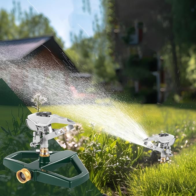 3 Sets Rotating 360 Degree Swivel Garden Sprinkler Pulsating Impact Sprinkler with Metal Base, Heavy Duty Adjustable Garden Hose Sprinklers System for Large Area Lawn Yard(Large Head)