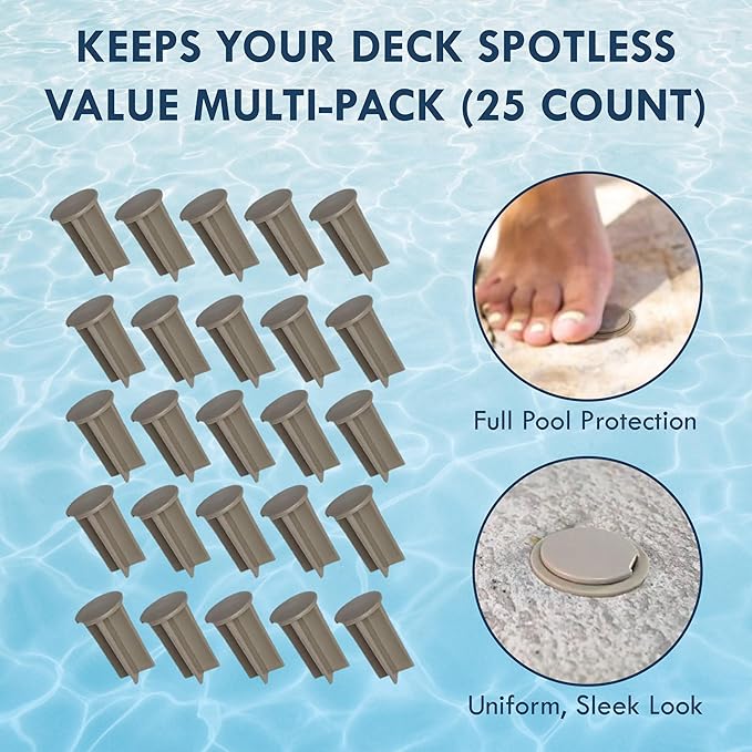 Pool Fence Caps – Putty 25 Pack of 1-Inch Pool Fence Hole Caps – Used for Covering Deck Sleeves in Safety Fencing – Protects Pool Areas When Fence is Removed – Compatible with Most Systems