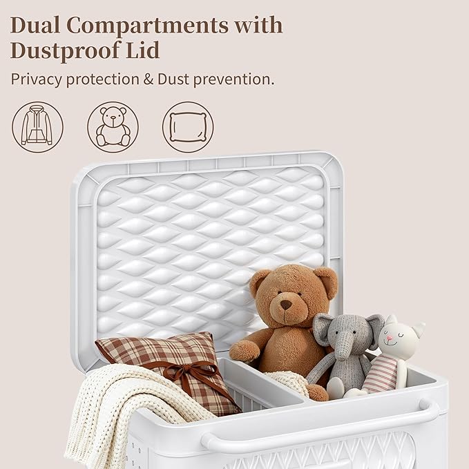 VECELO Deck Box, Outdoor Storage Box with Wheels and Lid, Waterproof Storage Bin for Package Delivery for Patio Furniture, Garden Tools, Pool Supplies, Foldable, White, 19.3" x 13.8" x 25.0"