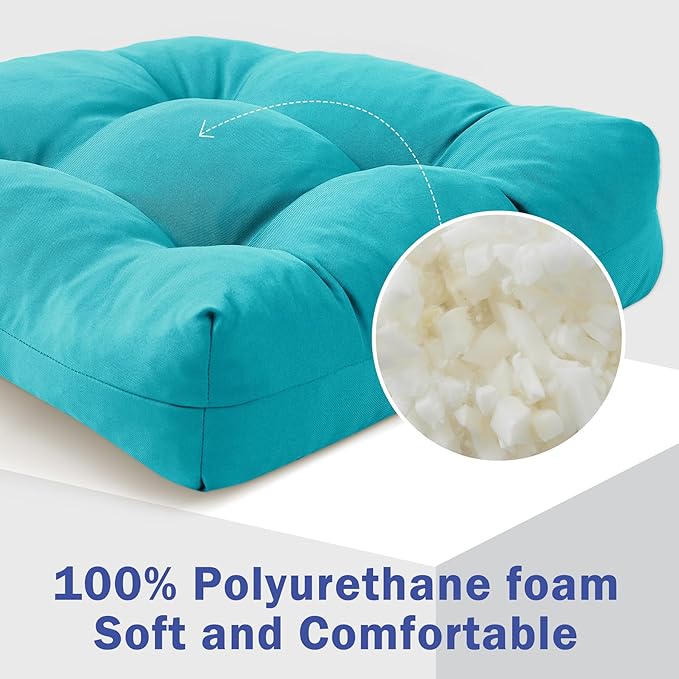 IPYNBAP Outdoor Chair Cushions Set of 2, Patio Chair Cushions with Ties, 17x17+4” Tufted Outdoor Seat Cushions, Waterproof Patio Furniture Cushions, Outdoor Dining Chair Pads, Teal