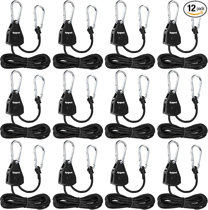 Ayaport Adjustable Rope Hanger Grow Light Hanger, 1/8 Heavy Duty Plant Pulley Rope Tightener Ratchet Tie Down for Kayak, Tarp, Tent Tie Downs, Hanging Plants, Filters, Fans