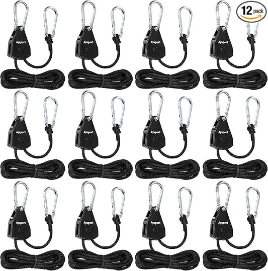 Ayaport Adjustable Rope Hanger Grow Light Hanger, 1/8 Heavy Duty Plant Pulley Rope Tightener Ratchet Tie Down for Kayak, Tarp, Tent Tie Downs, Hanging Plants, Filters, Fans