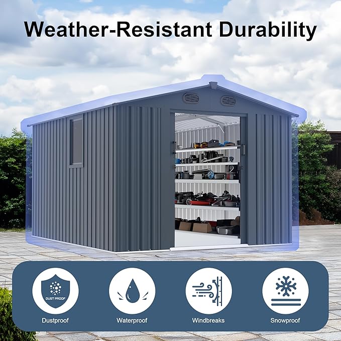 YOPTO 8x10 FT Outdoor Storage Shed,Large Metal Tool Sheds with Window and Lockable Doors, Garden Shed for Backyard Patio Lawn, Dark Grey