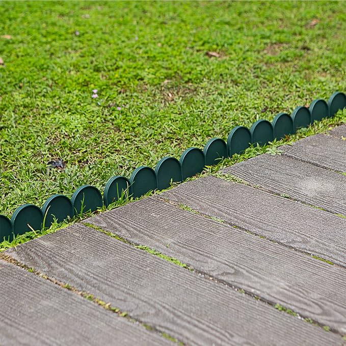 Evelyne Garden Border Edging in Half Round (Semicircle) Arched Design - 30pcs Green Yard Landscaping Fence Liner Lawn Edge Barrier - 40ft. Kit of Decorative Lawn Landscape Panels Elements
