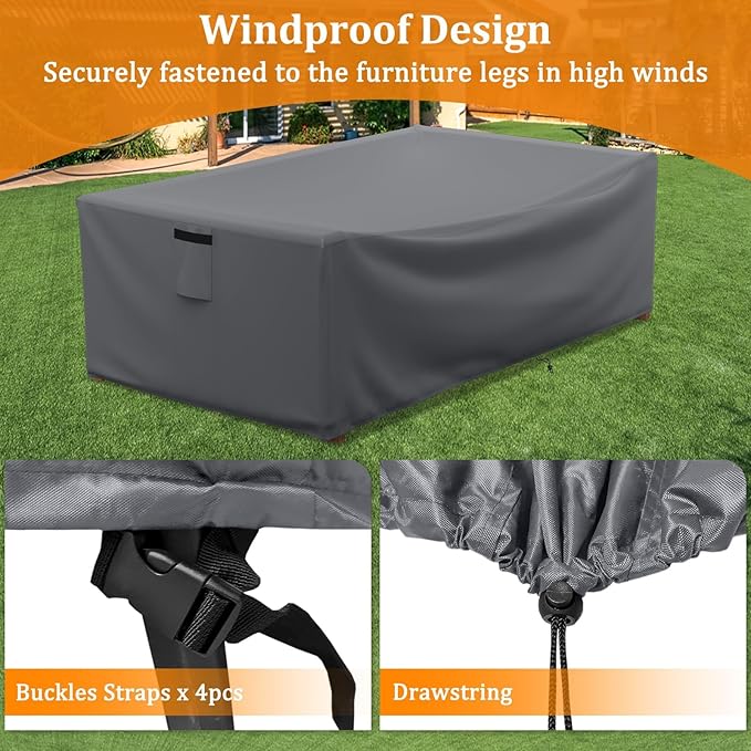 STARTWO Patio Coffee Table Cover Waterproof Patio Furniture Covers, Heavy Duty Durable Rectangular Outdoor Table Cover Fits up to 48L x 28Wx 13H inches, Grey