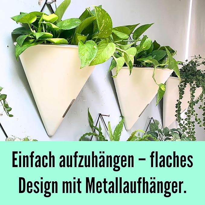 LaLaGreen Bundle- 2 Pack, 12 Inch White Geometric Self Watering Pot + 7 Pack, Small Medium Large Planter Rectangular Window Plastic Boxes Plant Herb Flower Holder Modern Stylish Hanging Indoor Decor