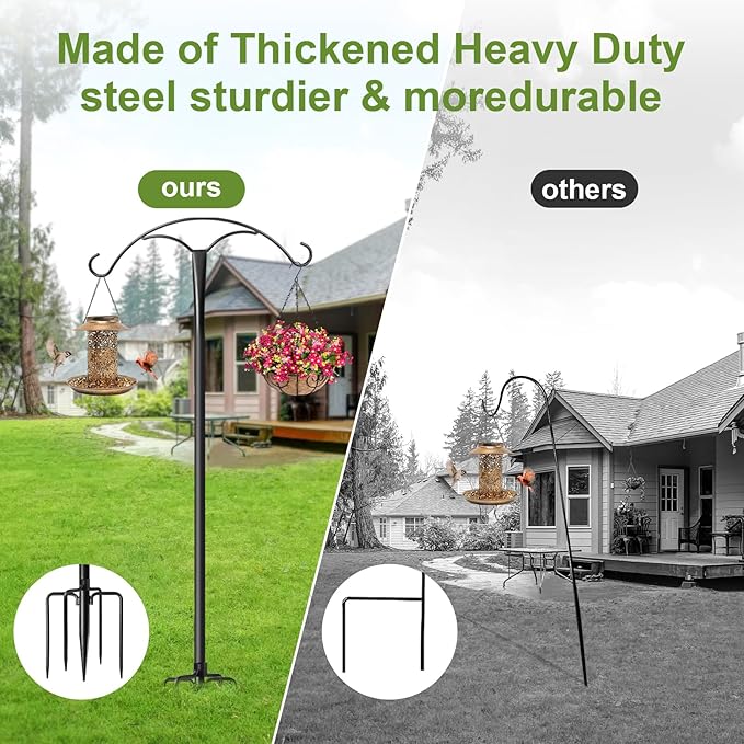 70 Inch Shepherds Hooks for Outdoor,Heavy Duty Shepherds Hooks for Outdoor with 5 Prong Base, Adjustable Stand Hanger for Garden Plant, Hummingbird Feeder, Lantern, Hanging Wedding Decor (1 Pack)