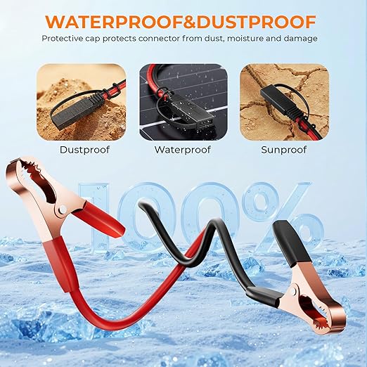14AWG 10FT SAE to Battery Alligator Clips Cable,12V SAE 2Pin Quick Disconnect Crocodile Cable with 15A Fuse for Solar Power, Battery, Motorcycle, Car, RV, TruckWater Resistant Charging Extension