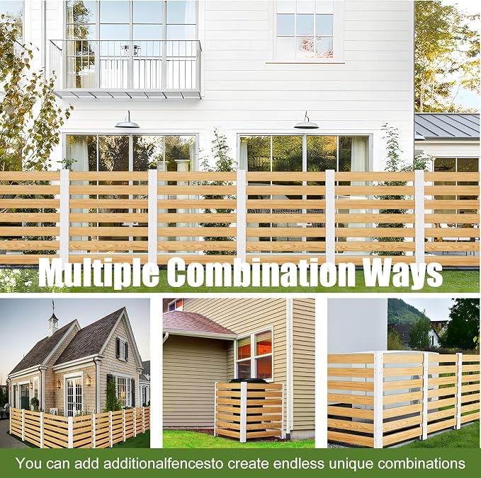 Outdoor Privacy Fence Wood Fence Privacy Screen No Dig Fence Panels Fencing for Garden Patio Pool Equipment Enclosure for Outside (Louvered-38 W x 42" H(2-Panel),White)