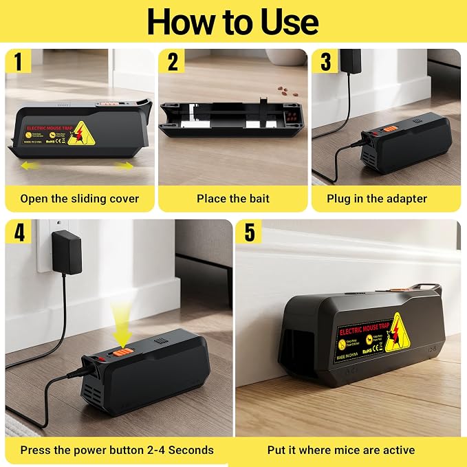 Electric Mouse Trap 2 Pack, Electric Mice Control for Indoor Home, Small Mice Catchers for House, Safe No Touch Traps, Quick-Set Mousetraps Effective
