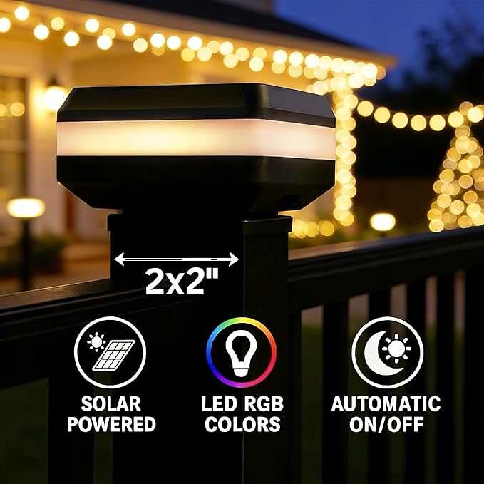 4-Pack Solar Fence Post Cap Lights, IP65 Waterproof for 2"x2" & 3"x3" Posts (5x5cm & 8x8cm), Outdoor Wall & Deck Lighting with Warm White/Cool White
