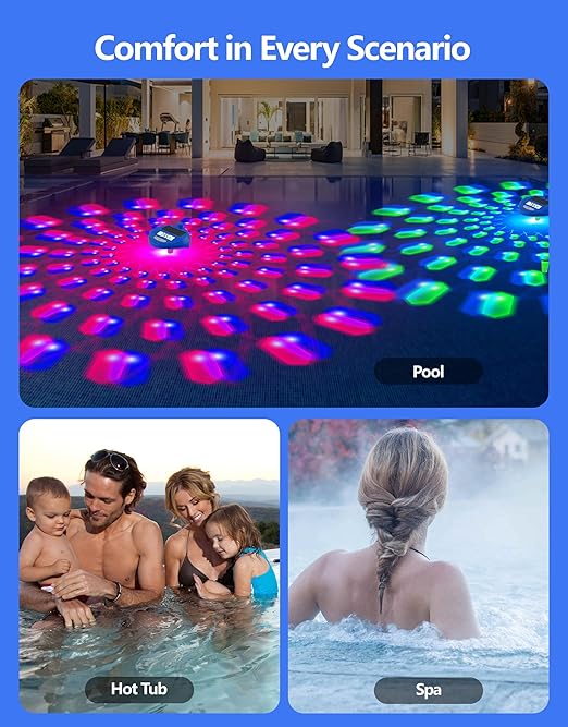 LuxBlue 2026 Solar Pool Thermometer Wireless - 650FT Transmission | Pool Temperature Thermometer with Light Show | Dual Backlit Display for Easy Read | Floating Water Temperature Gauge for Hot Tub,Spa
