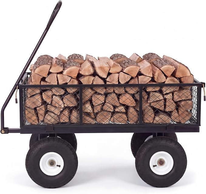 GarveeTech 800LBS Heavy Duty Steel Garden Cart, Garden Wagon Cart on Wheels, Metal Yard Utility Wagon with Removable Mesh Sides, 10" All Terrain Tires, 180° Rotating Handle for Lawn, Garden, Farm