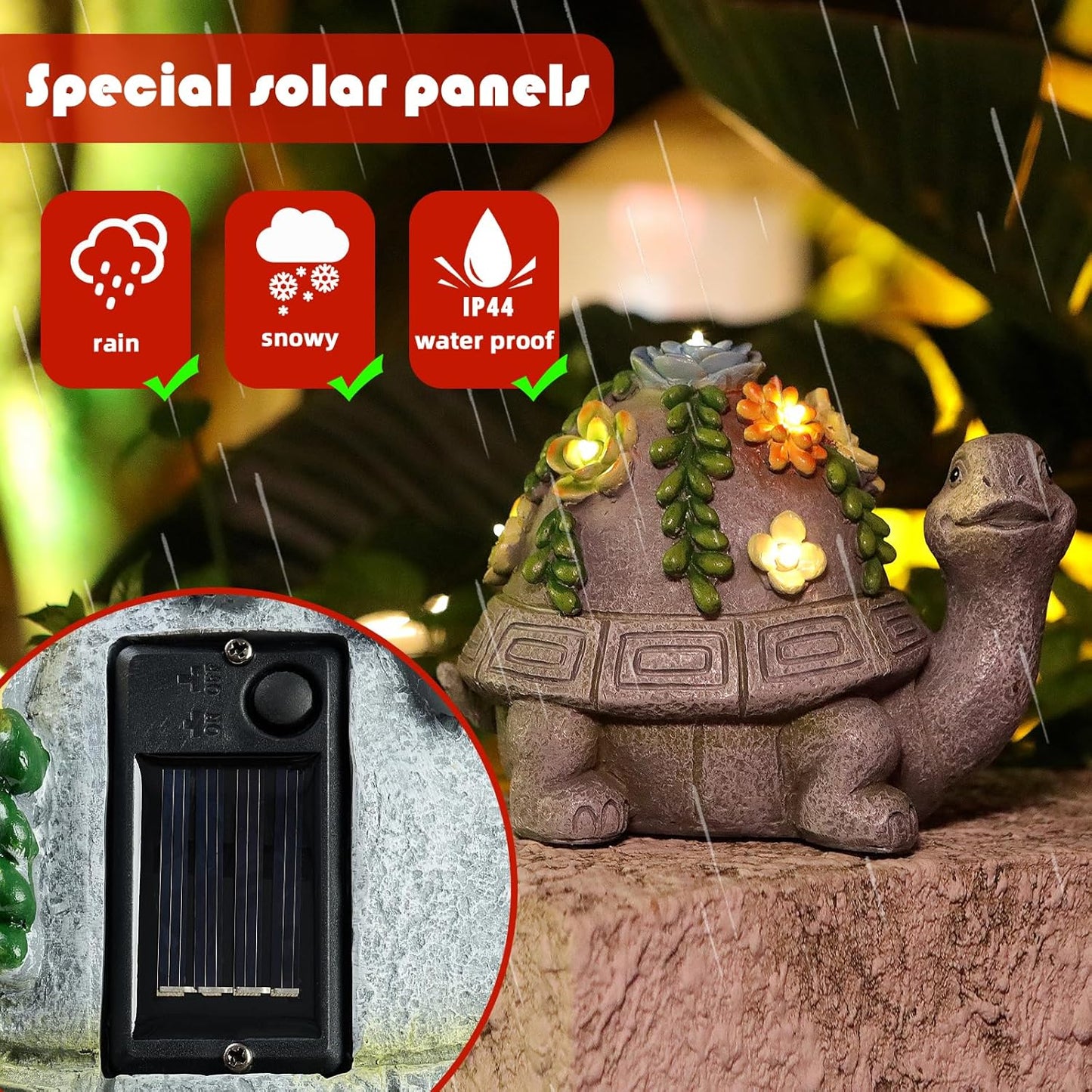 Solar Garden Turtle Decor Outdoor Statue - Turtle with LED Waterproof Sculptures Lights, Cute Pond/Yard Statues Outside Decoration, Home, Lawn, Patio, Resin Animal Ornament, Gardening Gift