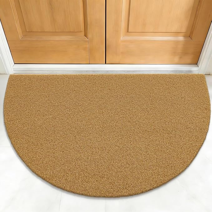 OLANLY Half Circle Front Door Mat, Low Profile Doormat, Stain and Fade Resistant, Easy to Clean, for Indoor and Outdoor Entrances, Patio Porch or Entryway, Brown (35x23 Inch, Plain Brown)
