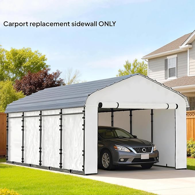 Outsunny Carport Replacement Sidewall Panels Set of 4 for 10' x 15' Carports, UPF50+ Waterproof PE Tarp Replacement Side Wall Cover with Zipper Door, Top Cover and Frame Not Included, White