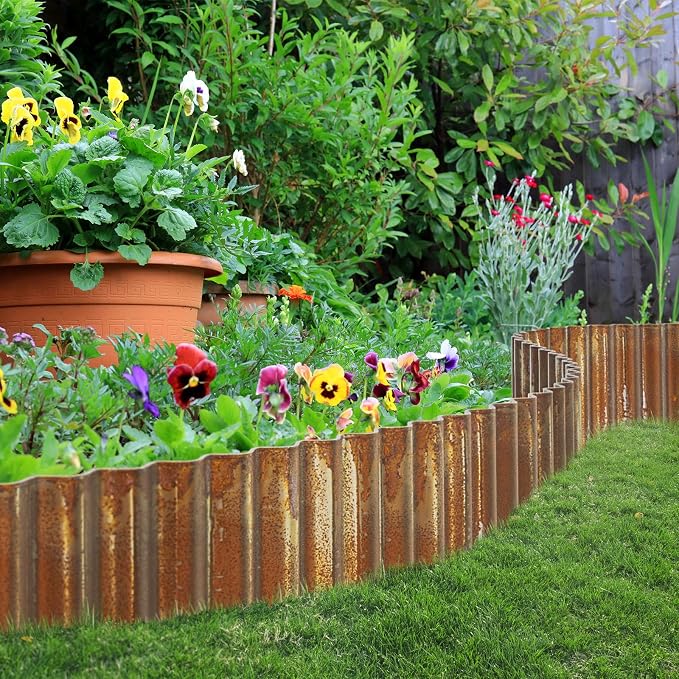 LAVEVE Corrugated Metal Garden Edging 6" x 20ft, Landscape Edging Border for Lawn, Flower Bed, Garden Fence, Paver Edging (Real Rusted)