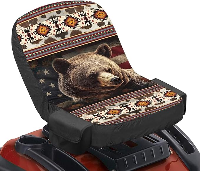 Aztec Bear Riding Lawn Mower Seat Cover Washable Seat Covers for Riding Lawn Mower Non Slip Tractor Accessories for Farm Compatible with Craftsman Cub Cadet Kubota