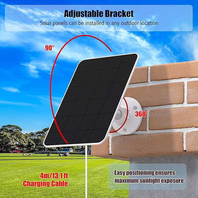 Solar Panel Charger Compatible with Arlo Pro 3/Pro 4/Pro 5S/Pro 3 Floodlight/Ultra/Ultra2 Camera,5V 4W Solar Panels Charging,IP66 Weatherproof,w/9.8ft Charging Cable,Adjustable Wall Mount(1 Pack)