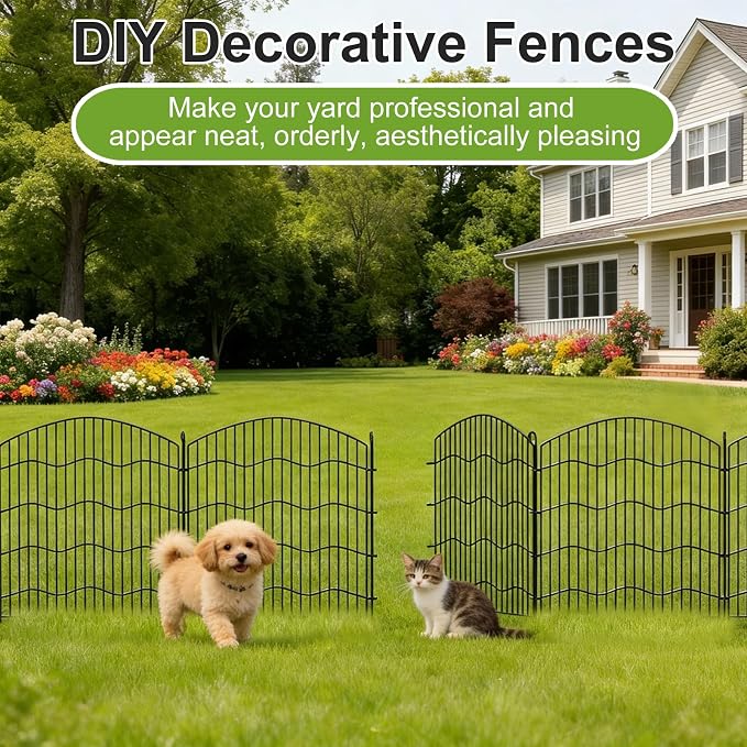 15-Panel No Dig Garden Fence, 31in(H) x35ft(L) Black Metal Animal Barrier, Dog Fence Outdoor for Yard, Temporary Decorative Fencing Border for Rabbits, Patio