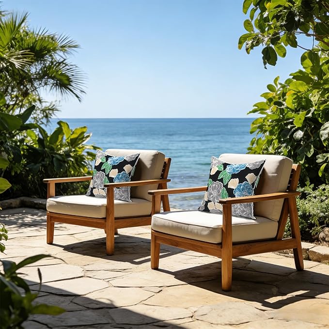 LVTXIII Outdoor Throw Pillows 18x18 Patio Waterproof Square Pillows with Piping Fade Resistant Accent Pillow for Spring Summer Garden Decoration, Set of 2, Peony Garden