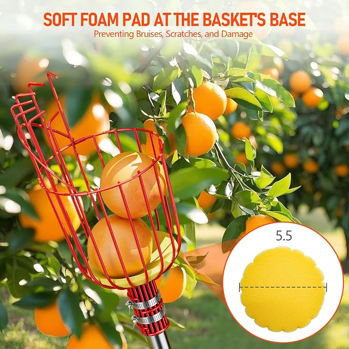 SPECILITE Fruit Picker, 5-20FT Adjustable Telescoping Pole with Basket, Aluminum Apple Picker Tool, Lightweight for Harvesting Orange, Mango, Avocado, Pear, Lemon, Garden Tree Fruit Catcher