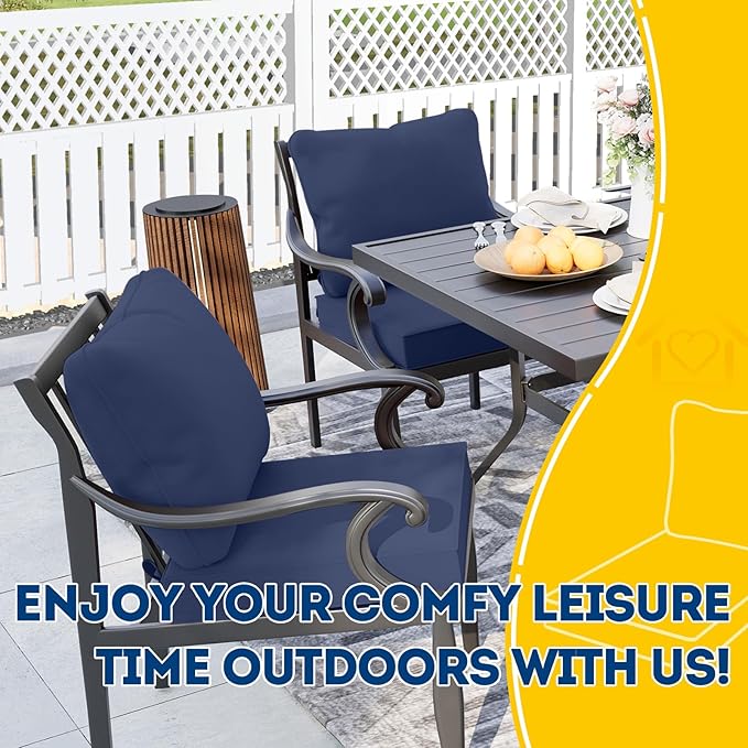 AAAAAcessories Outdoor Seat Cushions for Chairs, Waterproof, Fade-Resistant Patio Furniture Replacement Cushions, 21" x 21" x 4" + 23" x 17", Navy Blue
