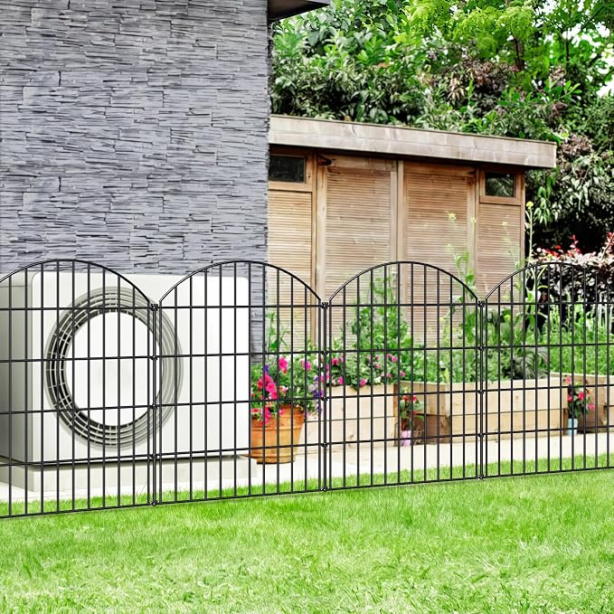 FOREHOGAR Metal Garden Fence 36in (H) x 11.7ft (L), 5 Panels +6 Stakes Dog Fence Border Fence Animal Barrier, No Dig Garden Fencing for Yard Flower Bed Lawn Patio Outdoor,CTW3605 Black