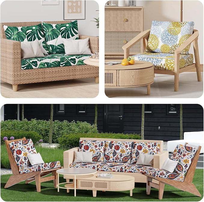 8Pcs Patio Cushion Covers, Stretch Couch & Sofa Replacement Slipcovers for Patio Furniture Cushion Covers, Washable Reusable Furniture Protector, Square Large, Big Flower