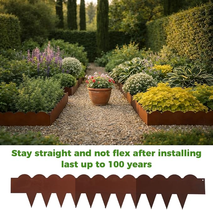 Cor-Ten Steel Landscape Edging 6-Pcsk, 40" L x 7" H Metal Garden Border with 8 Stakes, Heavy Duty Hammer in Landscape Edging for Lawn, Pathway, Yard, Rust(20 Ft Total)