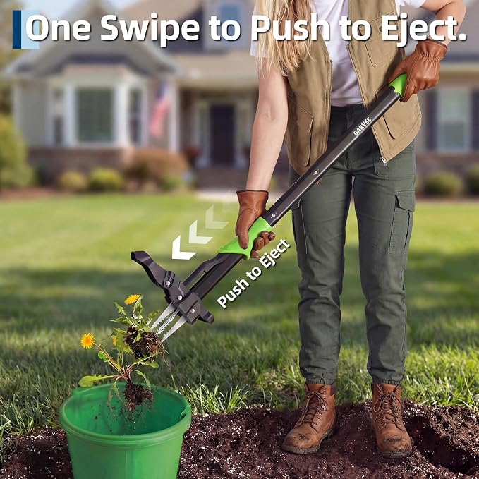 PeakPursuit Stand Up Weed Puller - 40" Heavy Duty Standing Weeder Tool with 4 Cast Iron Claws & Easy Eject, Deep Root Weed Removal Tool for Lawn Care, Back Saving Garden Gifts for Seniors