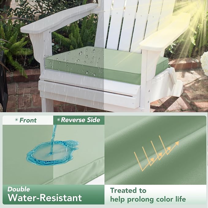 Outdoor Chair Cushions Set of 4: Waterproof & Fade Resistant Seat Cushion for Patio Furniture - 18.5 x 16 x 2 Inch Chair Pads with Ties and Hidden Zipper - Patio Chair Cushion Replacement, Sage Green