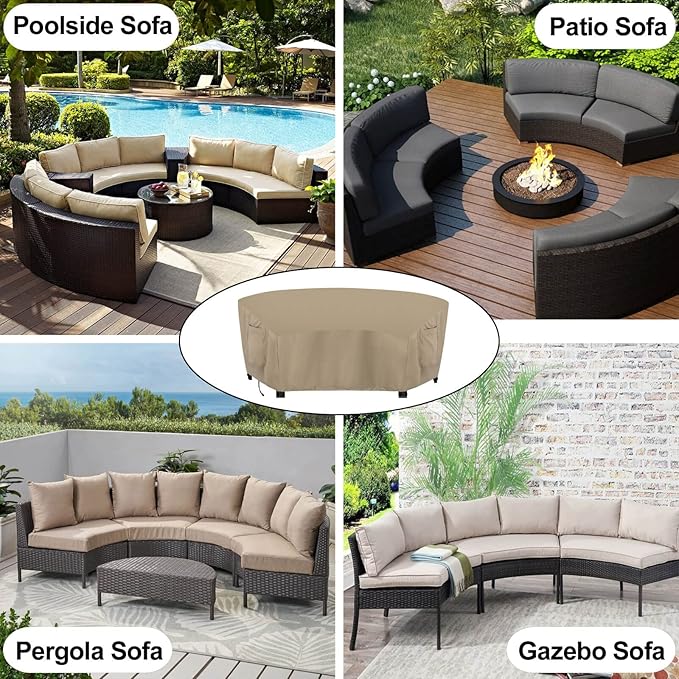 OutdoorLines Waterproof Curved Outdoor Sectional Cover - UV Resistant Windproof Patio Sectional Sofa Covers for Deck, Lawn and Backyard, Heavy Duty Furniture Covers (90Lx34Dx32Hx46FL, Camel)