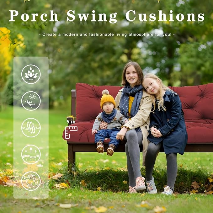 Replacement Cushions for Outdoor Furniture 48 Inch Waterproof Porch Swing Cushions 2 Seater with Backrest Extra 5" Thicken Durable Patio Long Bench Cushions(Wine Red 48×40×5inch)