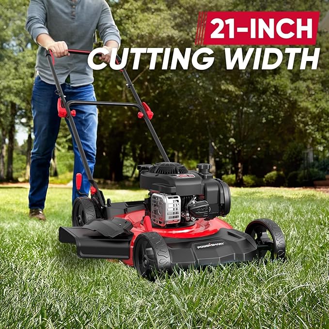 PowerSmart Push Lawn Mower, 21" Mower with B&S 125cc Engine, 2-in-1 Mulching and Side Discharge, Corded Push Lawn Mowers for Garden Yard