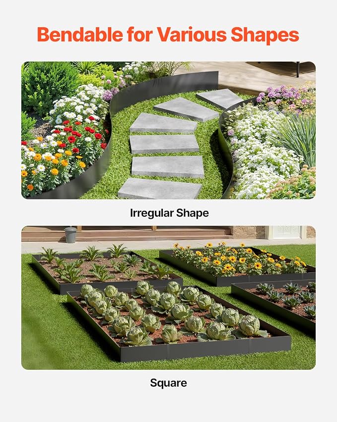 VEVOR Steel Landscape Edging, 4 Packs 40 x 12 in Rust-Resistant Metal Landscape Edging, Bendable Garden Edging Border, Heavy Duty Lawn Edging, Easy-to-Install, Flower Bed Yard Pathway Divider Black