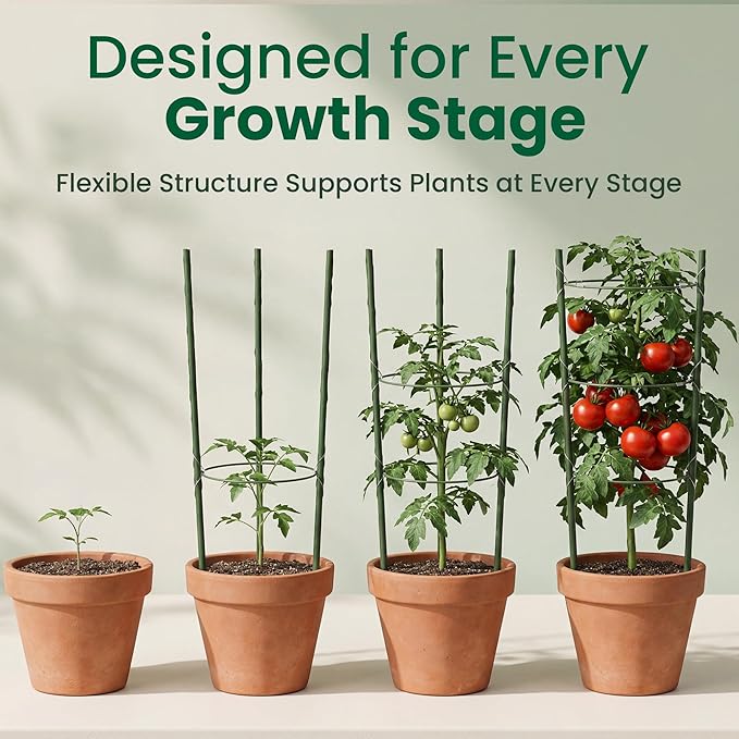 Oriva 4 Pack Round Tomato Cages for Garden,18 inches Small Metal Tomato Cages with Adjustable Rings,Tomato Trellis and Plant Support for Raised Garden Beds, Pots and Climbing Vegetables