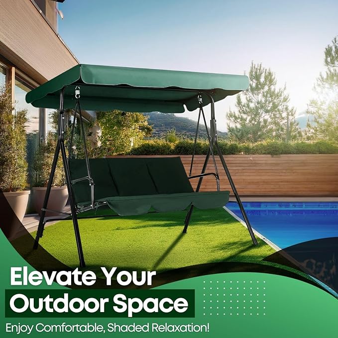 Flexzion Replacement Canopy for Outdoor Swing - 75" x 52" / 1.90m x 1.32m 2 Seat Bench Glider Swings Shade Fabric UV Weather Waterproof for Outdoor Garden Patio Yard Park Porch Seat Furniture, Green