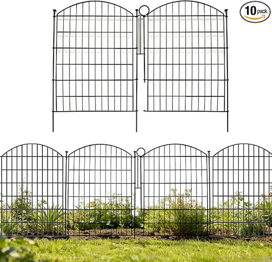 Garden Fence Decor 36 in(H) x 23.3 ft(L), Dog Fence Outdoor for Yard No-Dig Pet Barrier, Animal Proof Fence Metal Garden Fencing Animal Barrier, 10 Panels with Lock