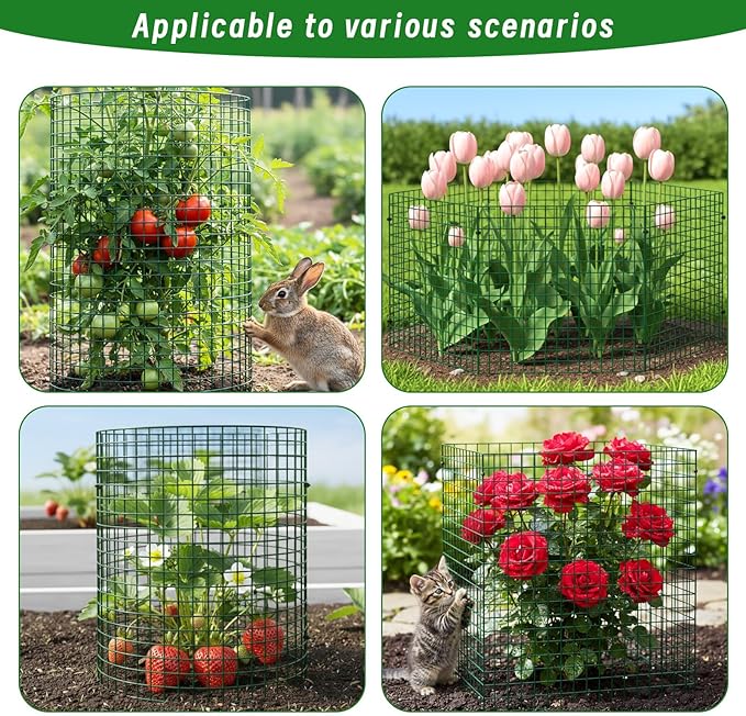 Plant Protectors from Animals - DIY Reusable Plant Cages for Outdoor Plants, Square Mesh Plant Covers Kits, 12"x12" Panels (6/18/30 Pcs) (30, Dark Green)