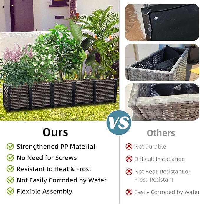 Large Planters for Outdoor Plants 14" Tall Planter Box, Raised Beds for Gardening Self Watering, Elevated Planter Box with Legs, Rectangular Garden Planters for Outdoor Plants Flowers, 62.9"L x 15.7"W