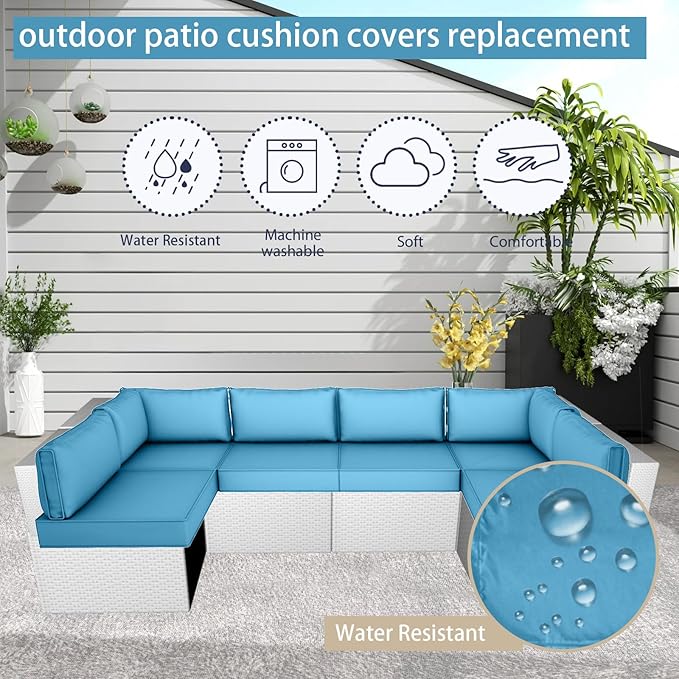 Outdoor Cushion Covers for Patio Furniture, Patio Cushion Covers Replacement with Zipper, Waterproof & Fade Resistant,Only Cover (Sky Blue, 25.6Lx25.6Wx4H - Only Covers)