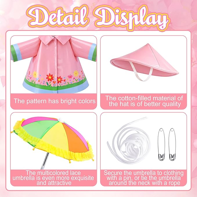 DECOHS 3 Pcs/Set Raincoat Porch Goose Outfits, Summer Lawn Goose Statue Raincoat Costume, Yard Goose Clothes Raincoats Umbrella Hat Outfit for 23" Statue Patio Garden Decoration (Pink)