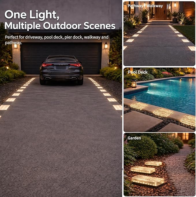 SHONELIGHTING Paver Lights, Solar Light Outdoor Waterproof, In-Ground Brick LED for Driveway & Pathway, Hardscape Pavers, Auto On/Off, Heavy Duty Warm White 3500K (6 Pack)