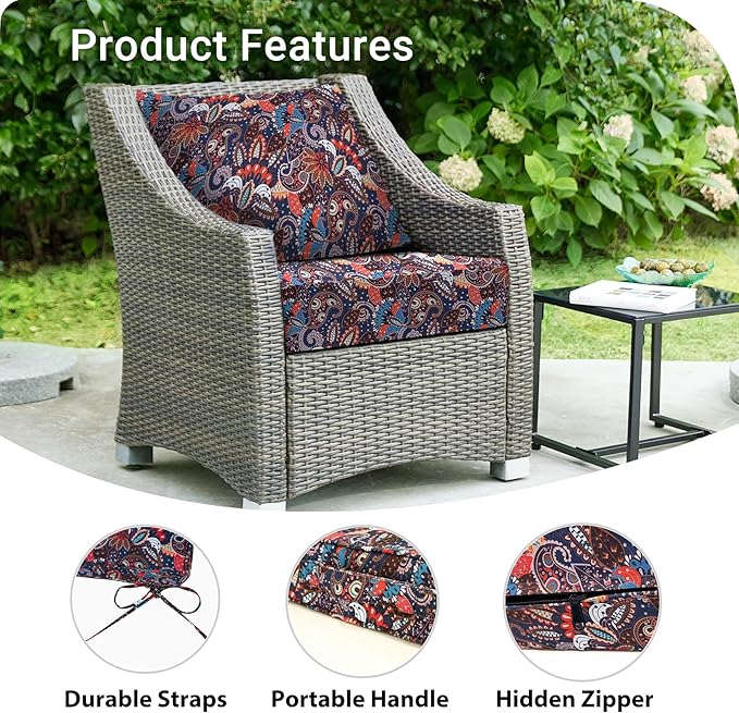 IPYNBAP Outdoor Cushions for Patio Furniture,Outdoor Seat Cushion Set 24 x 24 x 4 Inch,Waterproof & Fade Resistant Outdoor Chair Cushions,Deep Patio Chair Cushion with Removable Cover,Artistic Floral