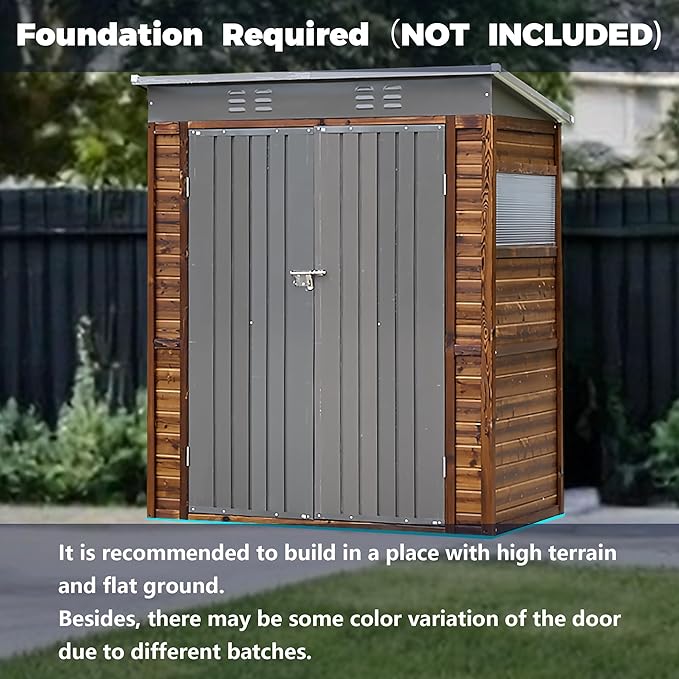 YOPTO 3 x 5 FT Storage Shed with Four Ventilation Vents,Lean to Wood Combination Tool Shed W/Double-Hinged Iron Doors,All Weather Waterproof,for Backyard,Patio,Lawn,Garden,Wood
