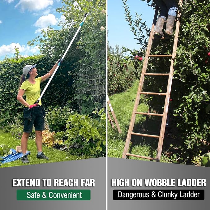 JARDINEER Lightweight Tree Pruner Extendable, 6-10ft Tree Trimmers Long Handle Pruner, Ergonomic Grip Long Reach Cut & Hold Pole Pruner and Stable Fruit Picker Pole