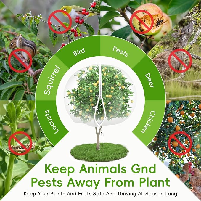10'*12' Large Fruit Tree Netting for Squirrels and Birds with Drawstring, Insect Bird Netting Pest Barrier for Garden Protection (White, 2pc)